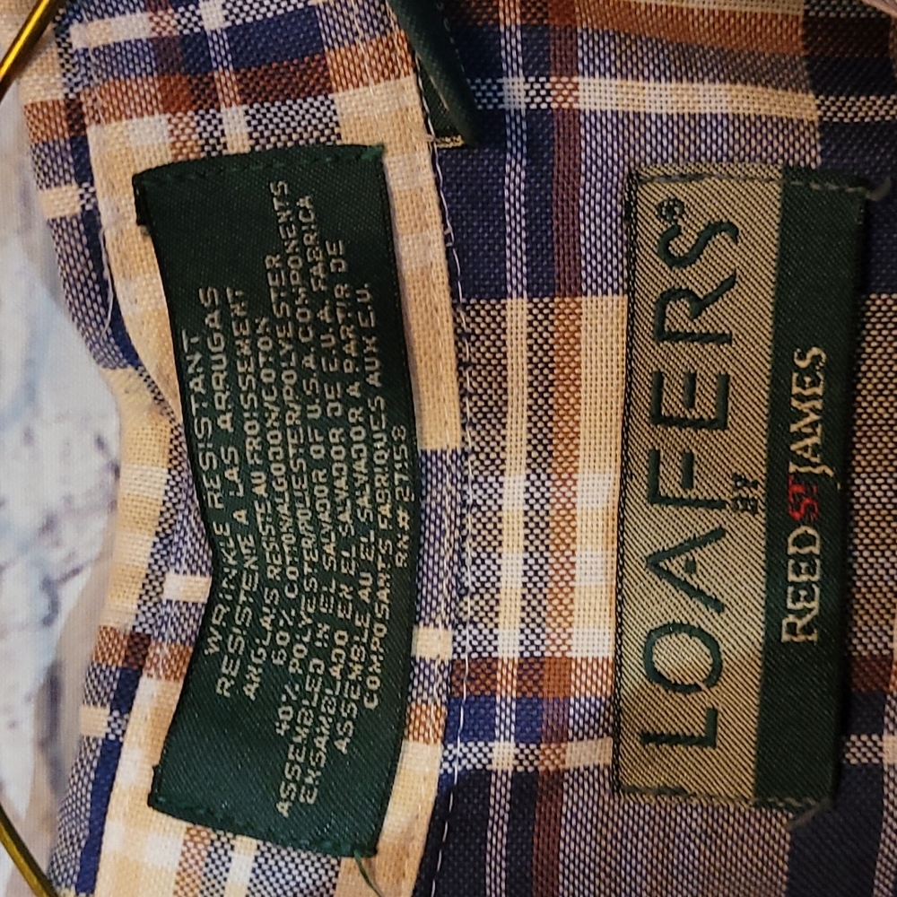 Men's LOAFERS Size XL blue tan plaid Shirt button down wrinkle resistant - Picture 2 of 5